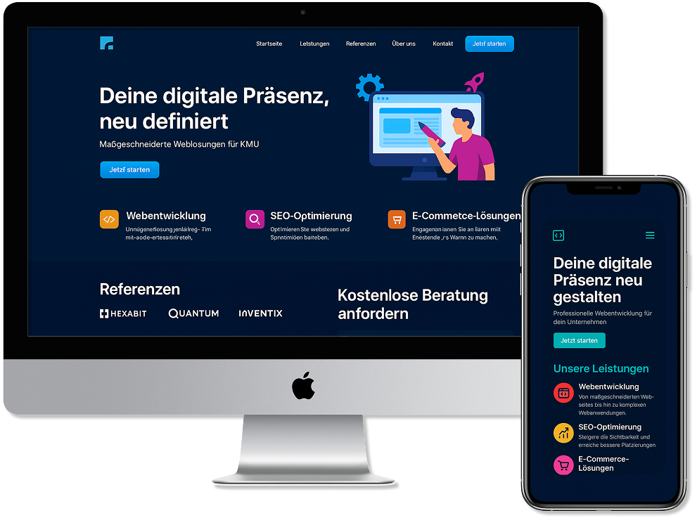 Mockup einer modernen Webseite auf iMac und iPhone